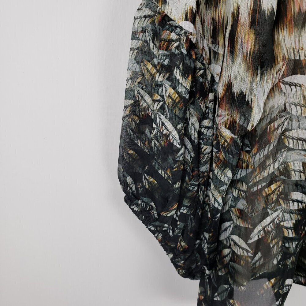 Le Marais Silk Peasant Blouse Animal Print Sheer Long Sleeve Womens Size Small - Picture 9 of 11